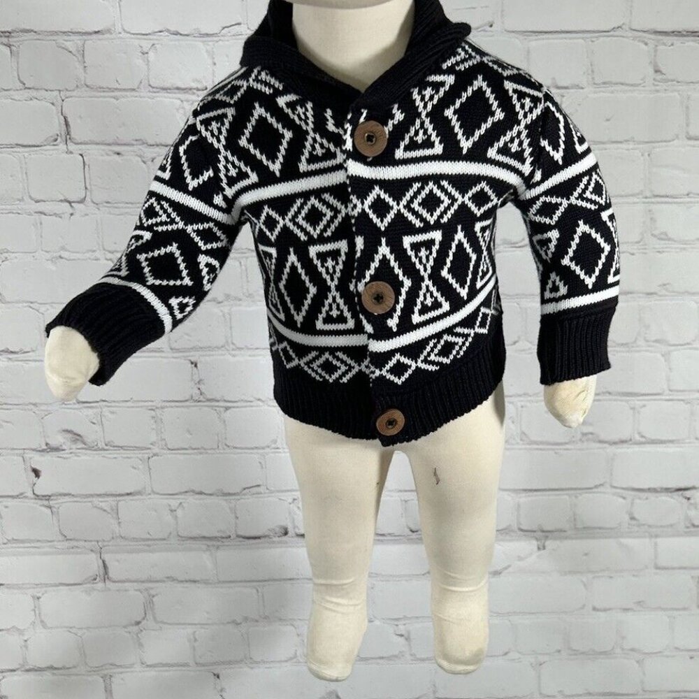 Monica & Andy 100% Organic Cotton Black White Knit 3 Button Sweater 3-6 Months